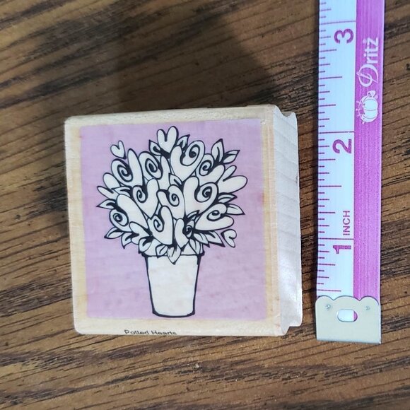 Vap! Scrap Rubber Stamp Potted Hearts Flowers Love 2x2 Inch - Picture 3 of 6